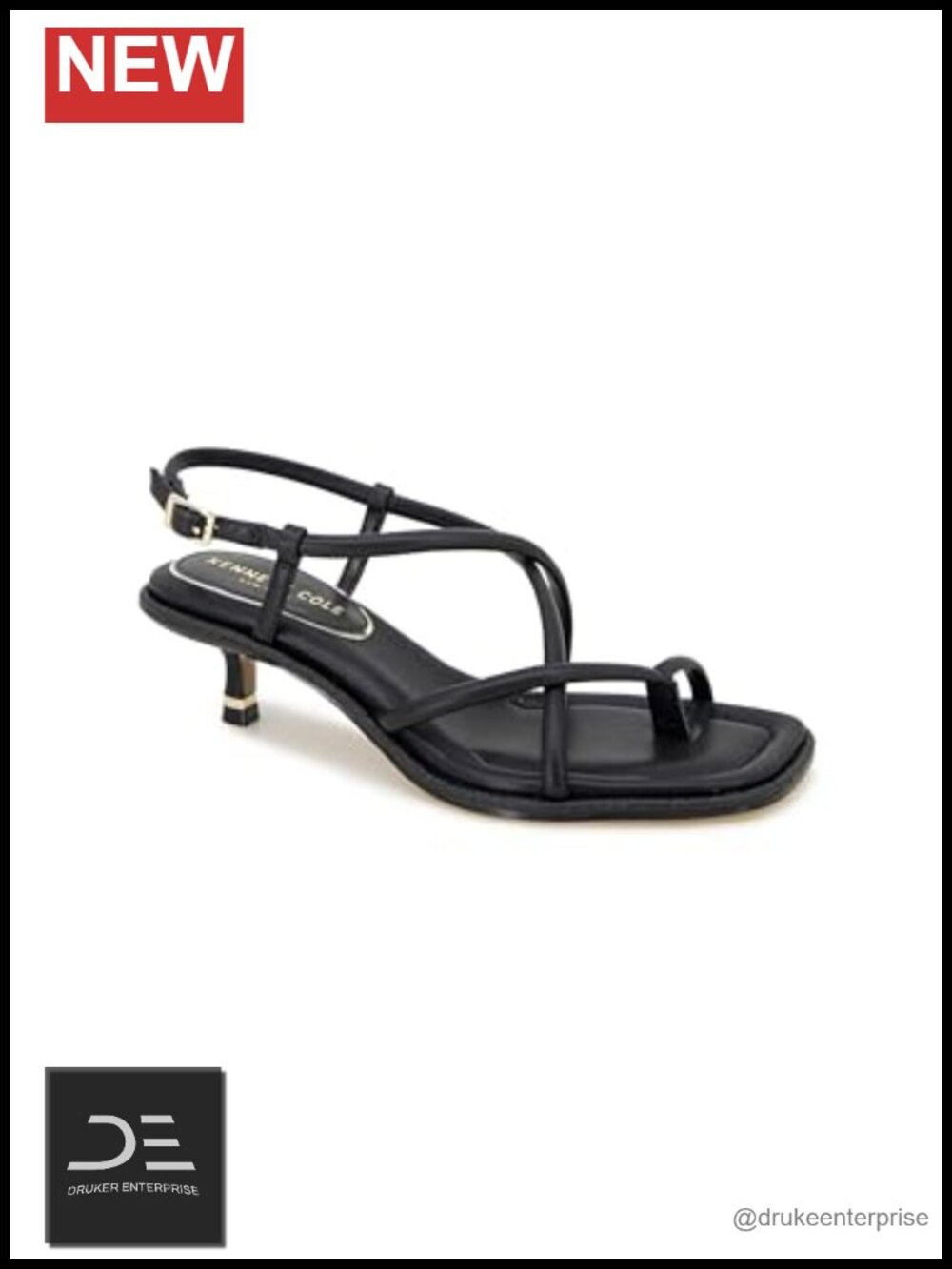 Kitten Heel Sandals with Buckle Strappy Open Toe Faux Leather
